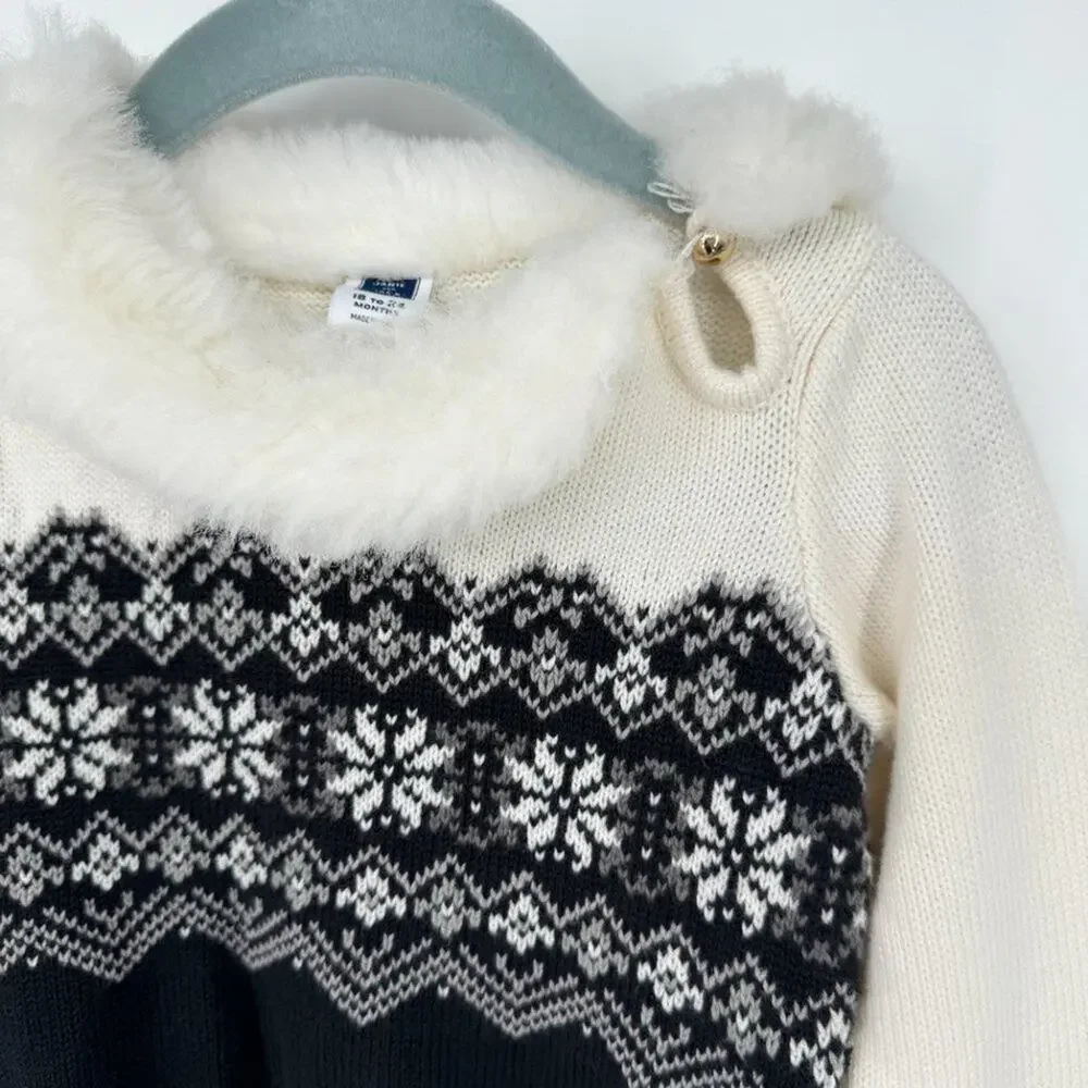 Janie‎ and Jack Fair Isle Faux Fur Collar Sweater Size 18-24 Months